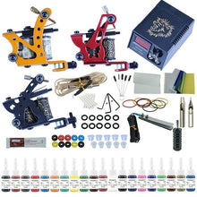 Load image into Gallery viewer, Complete Tattoo Kit 2 Tattoo Machines Gun Black Ink Set Power Supply Grips Body Art Tools Set Tattoo Permanent Makeup Tattoo set