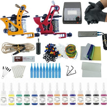 Load image into Gallery viewer, Complete Tattoo Kit 2 Tattoo Machines Gun Black Ink Set Power Supply Grips Body Art Tools Set Tattoo Permanent Makeup Tattoo set
