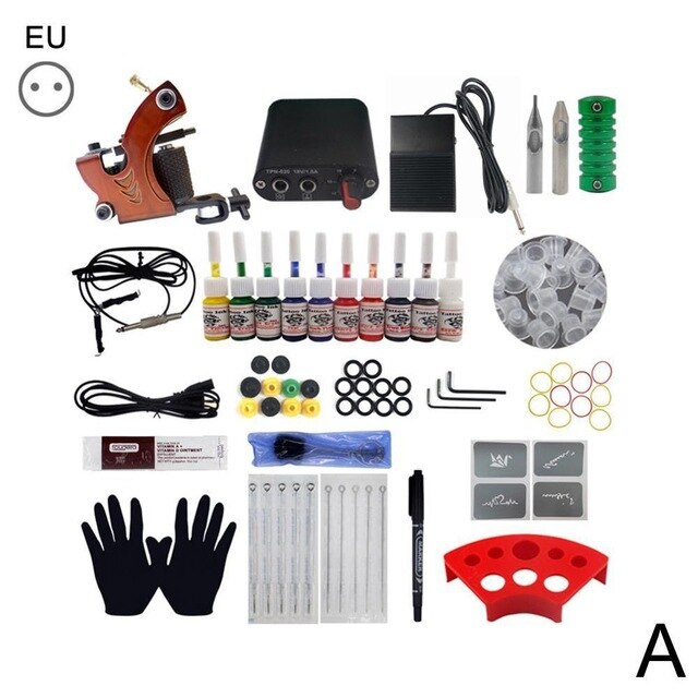 Compleet Tattoo Kit 1 Machines Gun Tattoo Accessoires Supply Permanente Make-Up Tattoo Set Body Art Gereedschap Zwarte Inkt Voor